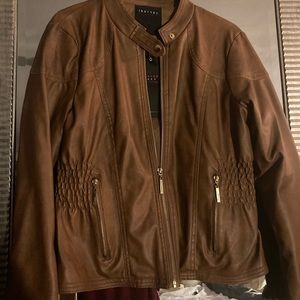 Faux Dark Camel In Color Pleather  Fitted Jacket